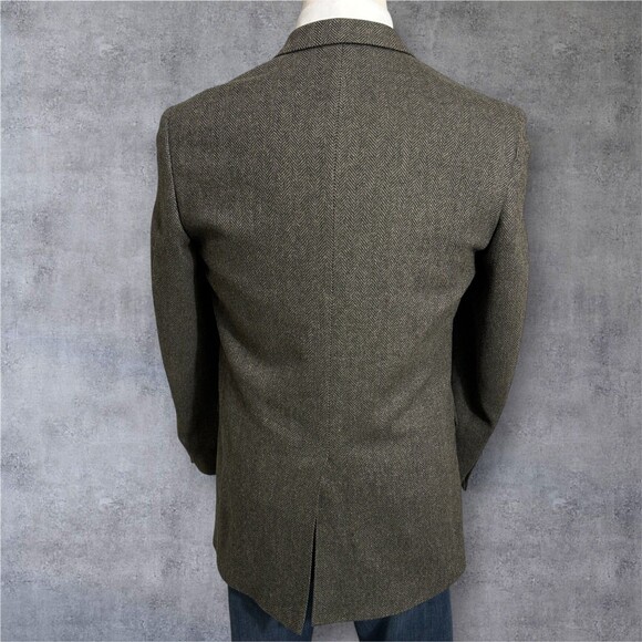Vintage LANDS END TWEED WOOL Mens Blazer 40L Sport Coat Jacket Green Herringbone - Picture 5 of 14